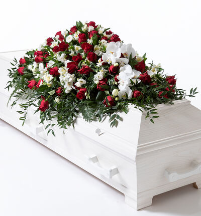 Kistedekorasjon i rødt og hvitt 150 cm Kistedekorasjon i rødt og hvitt 150 cm